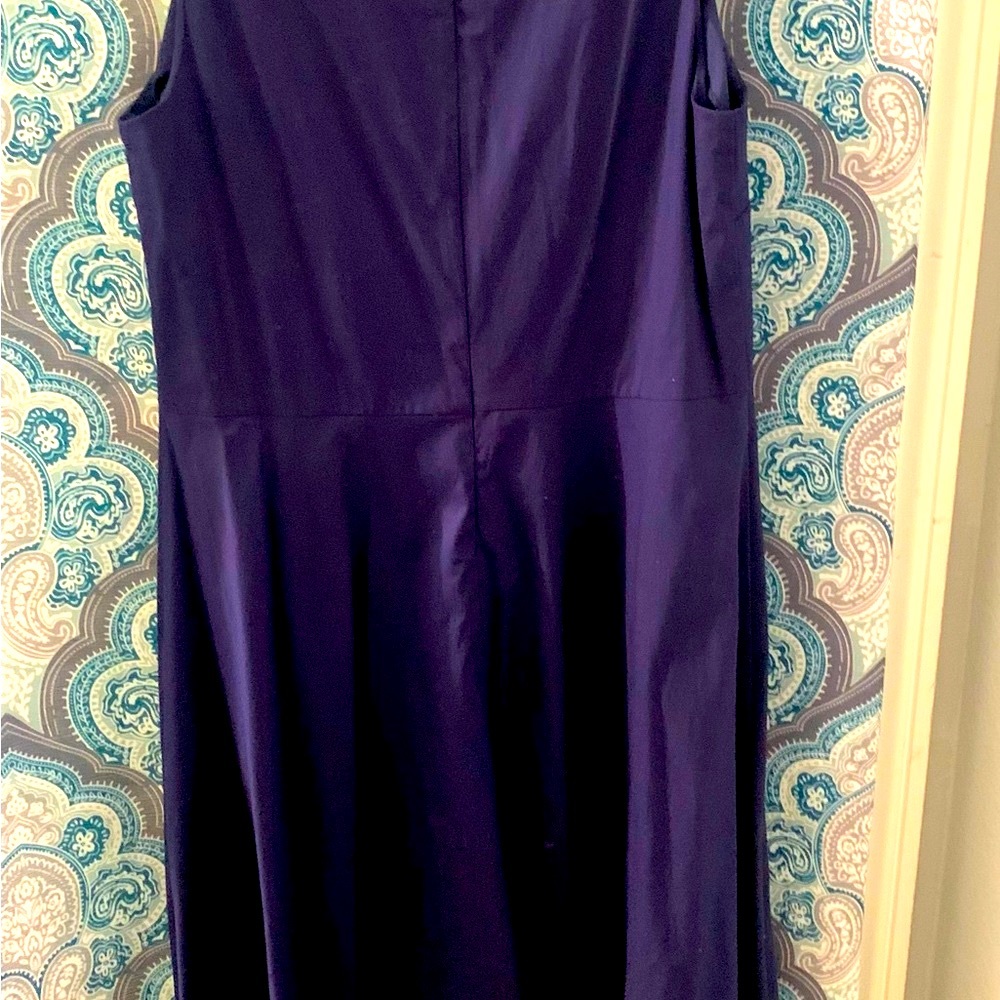 Sleeveless Navy Midi Dress with eyelet lace trim